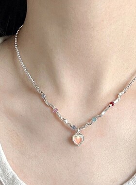 极速元气少女月光石爱心r项链女小众设计甜美气质串珠锁骨链2023