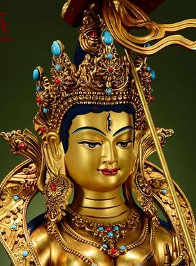 藏村全鎏金《大白伞盖佛母》宝石镶嵌精工铜雕家用桌面铜佛像摆件