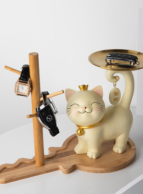 速发招财猫放收玄入件纳关摆户置物架客厅家居鞋柜装饰品轻奢托盘