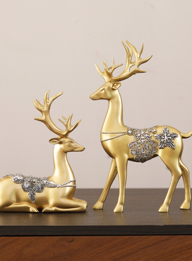 速发新中式家装福机鹿摆件家居居饰品客厅电视字酒柜玄关轻奢高档