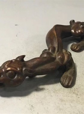 速发古玩铜雕螭把小摆件实心紫铜神兽长龙铜宠铜瑞兽龙玩件小铜器