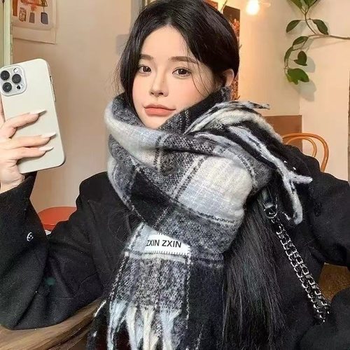 绿色圣诞围巾女冬季高级感氛围格子围脖新年红色圣诞节礼物ak - 图2