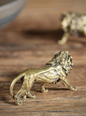 极速纯铜狮子小铜摆件黄铜实心狮子王H茶宠钥匙扣微雕古玩铜器铜