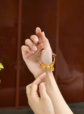 极速五佛手绳藏式手工q编制转运珠红色手链小众情侣男女彩色手绳