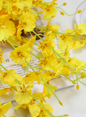 新品黄色跳舞兰仿真花q带花瓶客厅摆设花茶几假花装饰花高品质塑