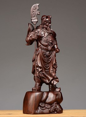 极速黑檀木雕关公k佛像摆件实木雕刻大号武财神像家居客厅装饰开