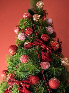 新品新品红金圣诞树吊球节日装饰球挂件H彩带圣诞饰品场景布置配