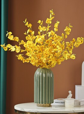 新品橙色跳舞兰仿真花q高品质干花束客厅摆设餐桌花摆花样板房假