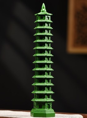 极速木制十三层h文昌塔摆件绿色实木雕刻13层宝塔家用客厅装饰品