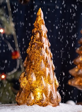 新品新品琥珀色玻璃圣诞树发光桌面装饰圣诞摆件商U场橱窗氛围小