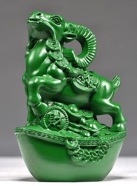 极速绿色木雕刻羊摆件十二生肖实木质羊工艺品R家居客厅属羊装饰