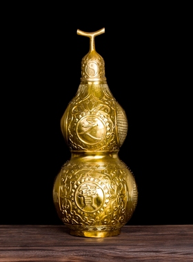 极速铜葫芦摆件纯k铜开口开盖空心招财葫芦五帝钱挂件大小号家居