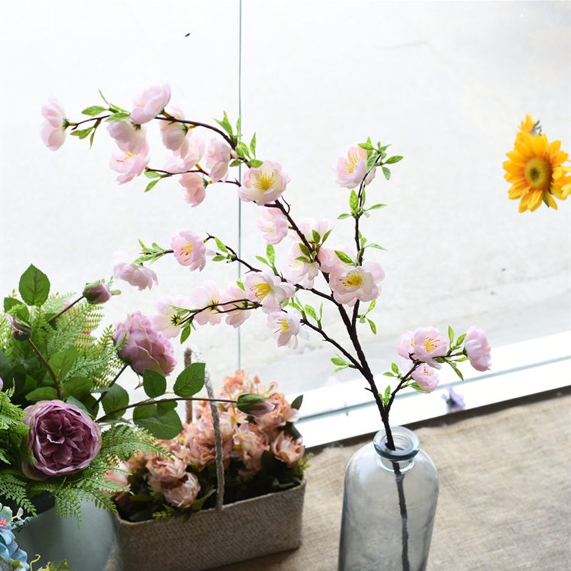 速发桃花地梅花枝向日樱落葵长枝绢花假花客厅装饰花艺塑料花单支 - 图0