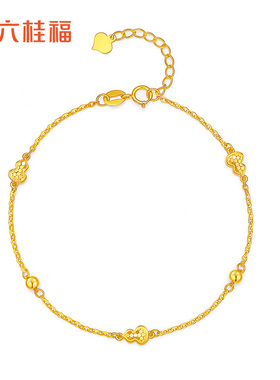 六桂福珠宝18k金爆闪葫芦手链