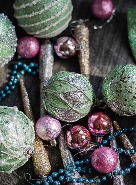 极速粉红a绿圣诞树吊球装饰品挂件创意套餐圣诞节豪华场景氛围布