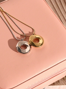 极速不锈b钢!欧美极简风几何O形项链女ins潮圆圈设计钛钢圆形吊坠