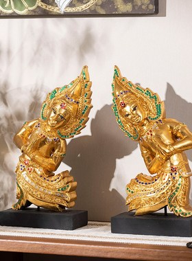 极速泰国木雕工艺品迎宾侍女佛摆B件迎宾人偶前台吧台摆设创意开