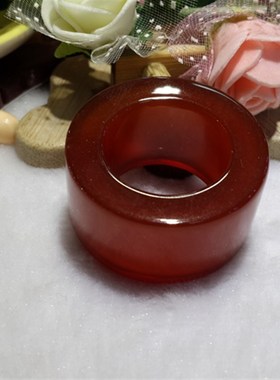 极速天然冰种玻璃种l翡翠红翡色巴西玉髓 酒红色 扳指 戒指 戒指