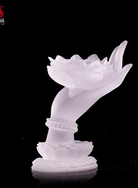 新品古法琉c璃佛手莲花烛台酥油灯座家用佛前长明灯供灯蜡烛灯佛