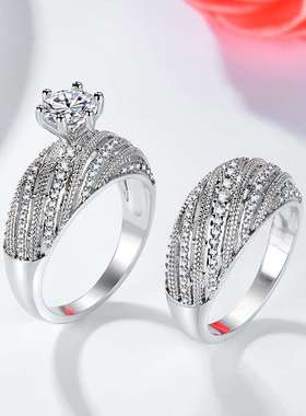 极速Handd Jewelry Luxury Double Set Ring High-grade Zircon G