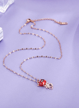 极速新款好运妖娆小猫项链女 时C尚流行红色石榴石猫咪锁骨链饰品