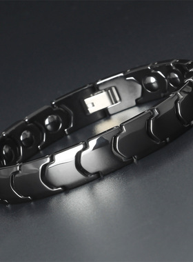 极速新款韩d国陶瓷饰品黑白色保健全黑胆石钛钢手环 情侣手链首饰