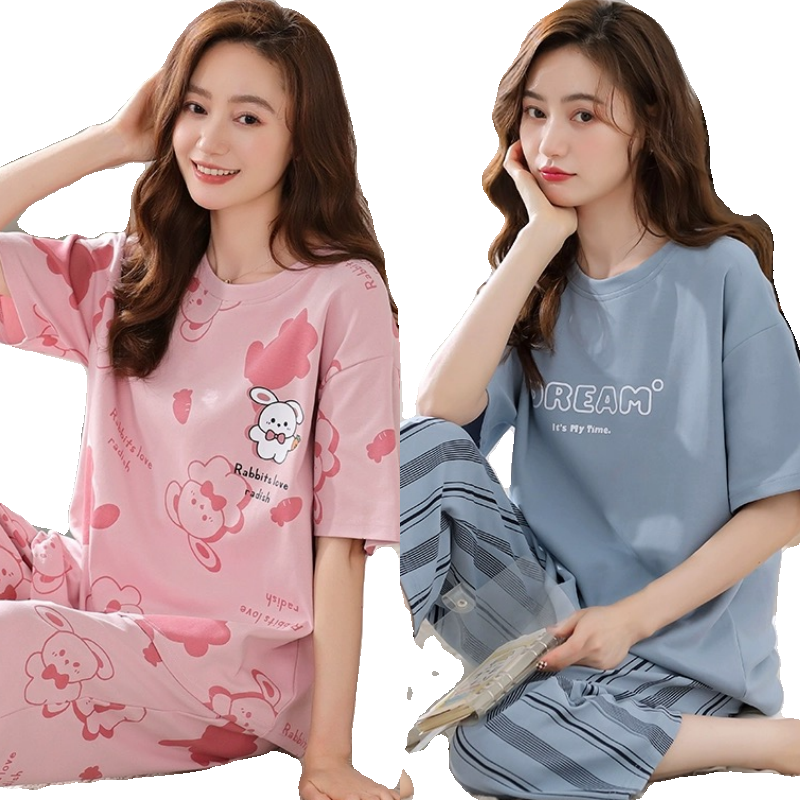 大码睡衣女夏季套装新款春秋天短袖七分裤可爱卡通外出网红家居服,淘宝优惠券,粉丝福利购,淘宝优惠卷
