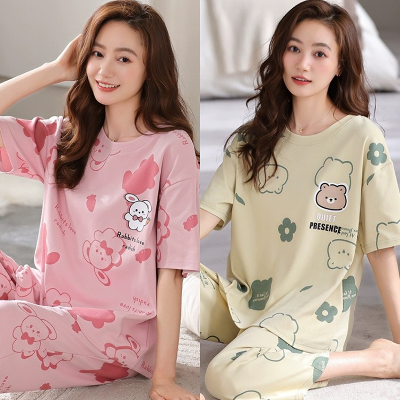 大码睡衣女夏季套装新款春秋天短袖七分裤可爱卡通外出网红家居服,淘宝优惠券,粉丝福利购,淘宝优惠卷