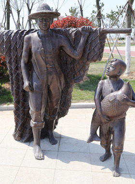 极速玻璃纤维仿铜渔民捕鱼人w物雕塑渔文化主题雕像城市广场公园