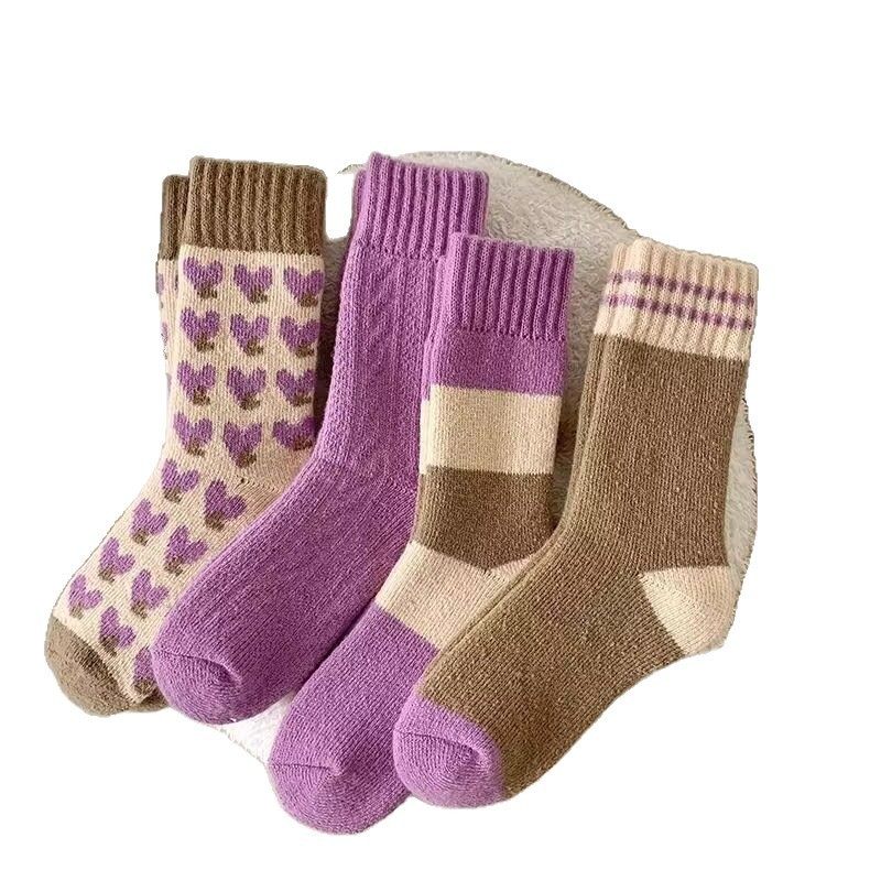 毛绒防寒秋冬款爱心保暖袜袜子女中筒袜冬季毛圈袜超厚纯色加厚款