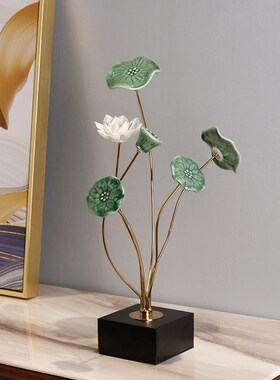 极速荷花摆件茶室陶瓷装饰品家居客厅酒柜高N端清新雅致新中式轻