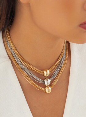 极速Punk Multilayer Chain Stack Wearing Necklace TeWmperamen