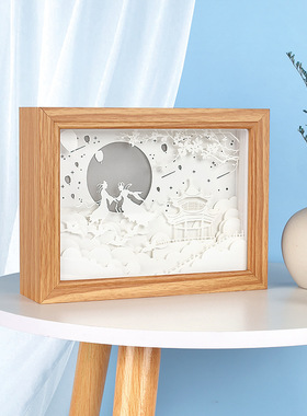 极速创意七夕情人节礼物风景区商务工艺纪念房间摆T件实木框3D纸