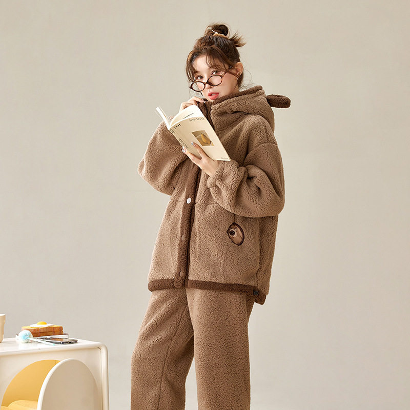 秋冬季羊羔绒睡衣女卡通可爱连帽巨保暖加厚宽松家居服套装冬季,淘宝优惠券,粉丝福利购,淘宝优惠卷