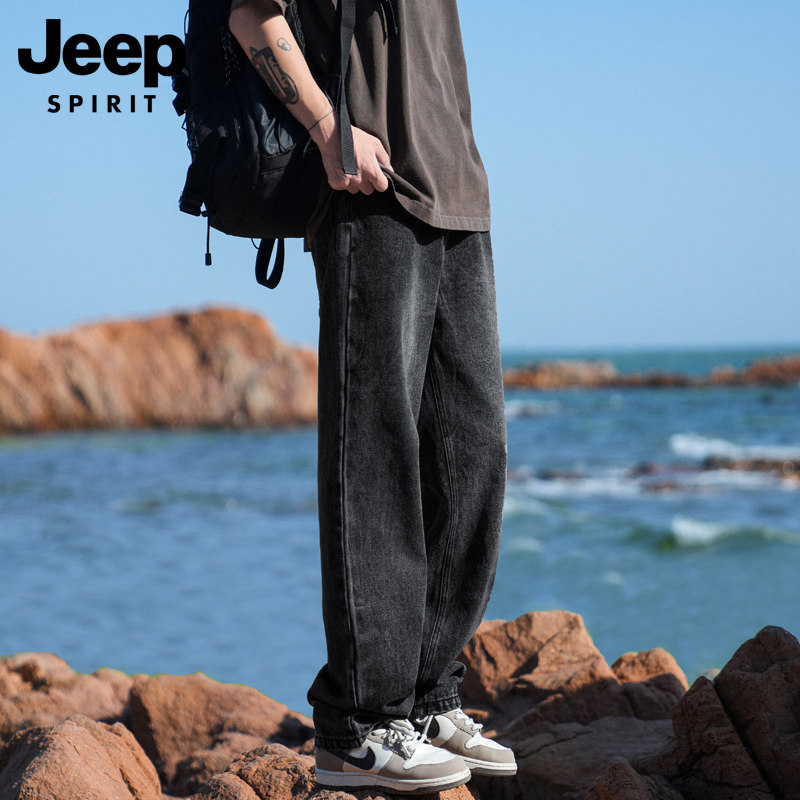 JEEP SPIRIT吉普加绒牛仔裤男款2025秋冬美式复古蓝宽松直筒长裤,淘宝优惠券,粉丝福利购,淘宝优惠卷