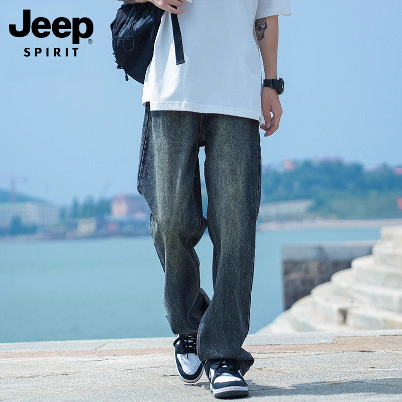 JEEP SPIRIT吉普加绒牛仔裤男款2025秋冬美式复古蓝宽松直筒长裤,淘宝优惠券,粉丝福利购,淘宝优惠卷