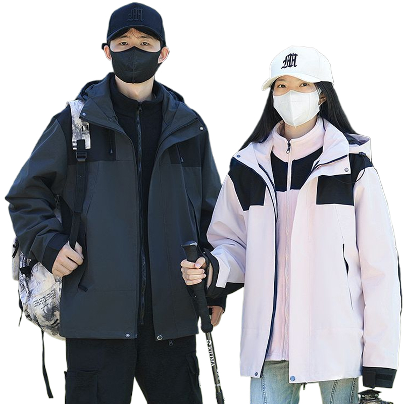 JEEP SPIRIT户外冲锋衣男女款三合一春秋冬季外套防风情侣登山服
