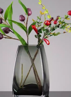 欧式创意简约方口花瓶玻璃透明水培植物轻奢花器家居客厅简约器皿