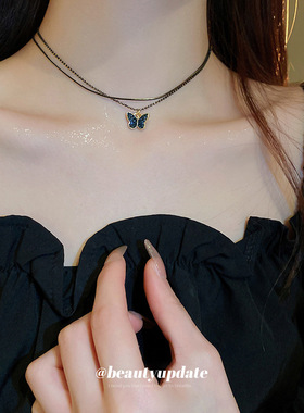 超仙锆石蝴蝶项链辣妹甜酷风个性设计感锁骨链小众百搭颈链女