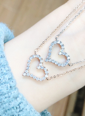 轻奢简约日常气质镂空镶锆石女生项饰锁骨链爱心项链百搭高级感