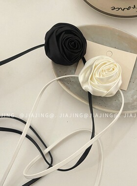 法式温柔知性缎面山茶花绑带项链颈链复古度假风甜美春夏新款个性