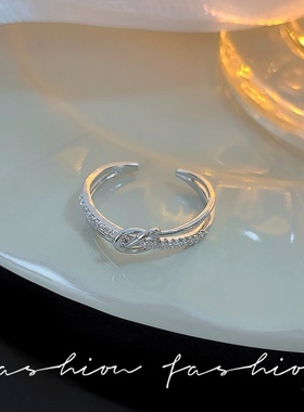 轻奢蝴蝶锆石开口戒指女小众轻奢高级感银色食指环ins风新款手饰