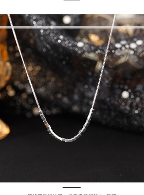 s925纯银小方块项链女小众时尚感ins简约冷淡风几何碎银子锁骨链