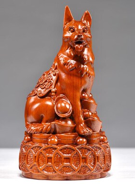 新品花梨木雕狗摆件实木动物狗雕刻生肖狗家居客厅U装饰送礼红木