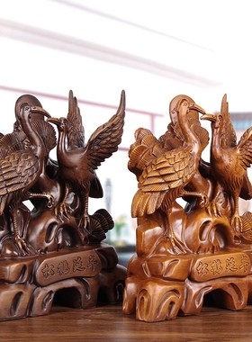 速发实木雕松鹤延年祝寿礼品摆件送老人爷爷奶奶领导大寿生日礼物