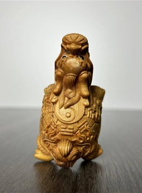 速发崖饰木雕抬头龙龟财玩手把件办公桌招把霸下摆件家居家柏工艺