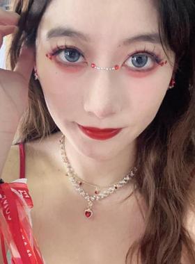 轻奢风~双层叠戴红色爱心项链