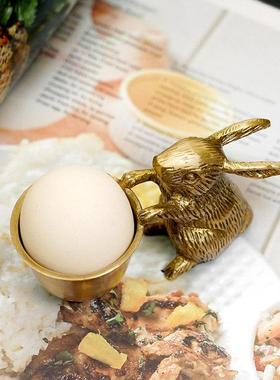 印度进口黄铜兔子造型鸡蛋托蛋杯早餐仪式感实用摆件彩妆蛋收纳