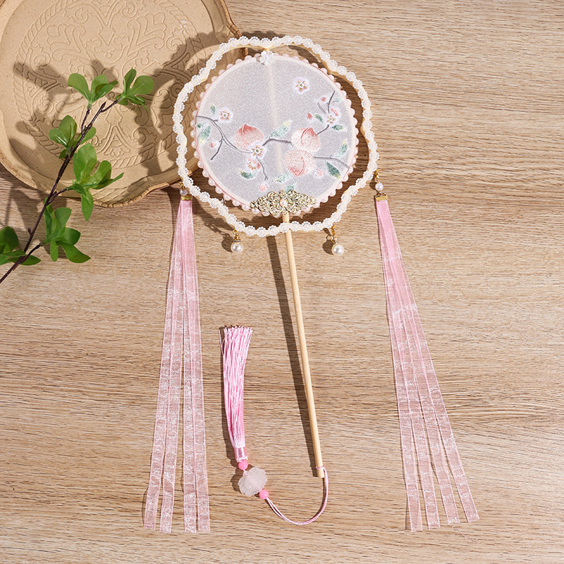 手工团扇古风汉服复古扇子长短柄刺绣花双圈宫扇舞蹈拍照中国风,淘宝优惠券,粉丝福利购,淘宝优惠卷