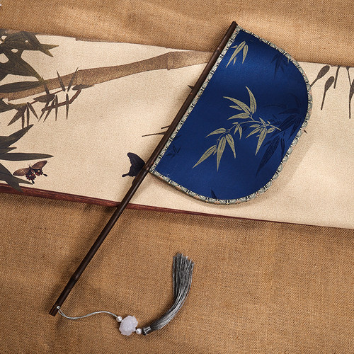 古风刀扇战国袍扇子遮面便面人鱼泪古风紫竹长柄汉服走秀拍照道具 - 图1